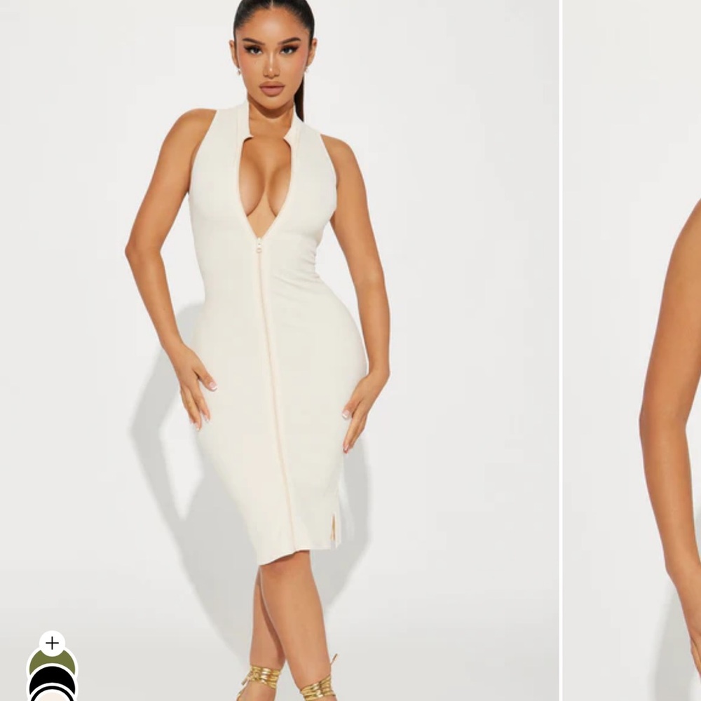 Cream Textured Midi Dress